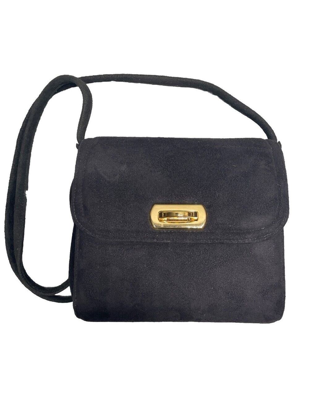 Vintage Frenchy of California Black Faux Suede Purse Mini Bag Gold Hardware